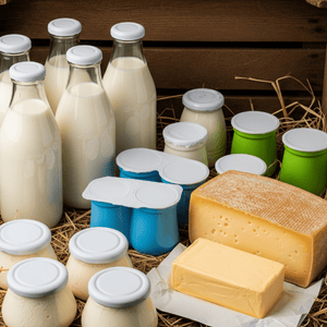 gatte de : Lait frais entier (2L) Yaourts assortis (8 pots) Fromage à pâte dure (500g) Beurre demi-sel (250g) Faisselle (4 pots)